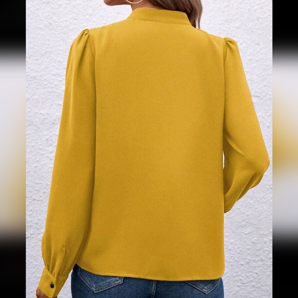 Women Solid Color Stand Collar Flared Long Sleeve Contrast Lace Elegant Shirt - Picture 2 of 4